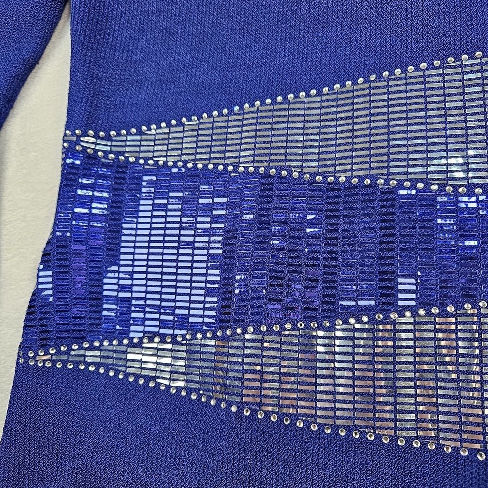 St. John Evening Sheath Dress Womens 8 Knit Mock Neck Sequin Long Sleeve USA - Picture 4 of 16